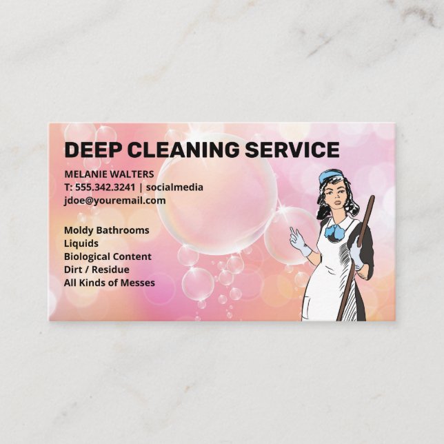 Cleaning Services | Soap Bubbles | Cleaner Maid Business Card (Front)