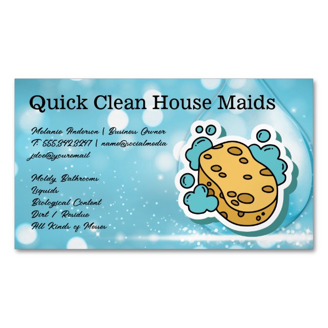 Cleaning Services | Sponge Soap Illustration Magnetic Business Card (Front)