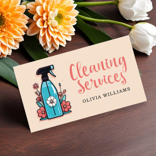 Cleaning Services Spray Bottle Floral Business Card
