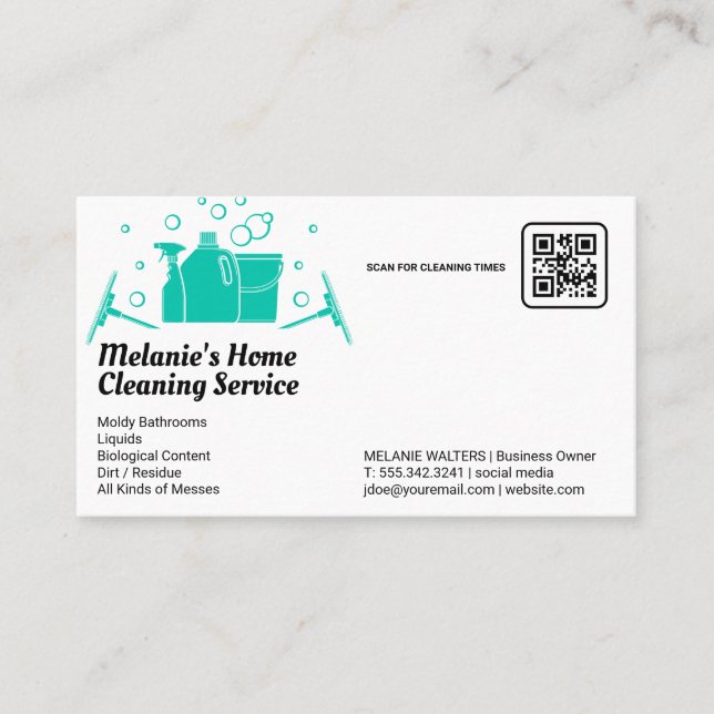 Cleaning Services | Spray Bucket Mop and Bubbles Business Card (Front)
