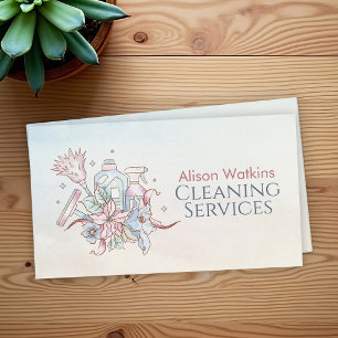 Cleaning Services - Watercolor Floral Business Card