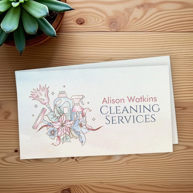 Cleaning Services - Watercolor Floral Business Card (Creator Uploaded)