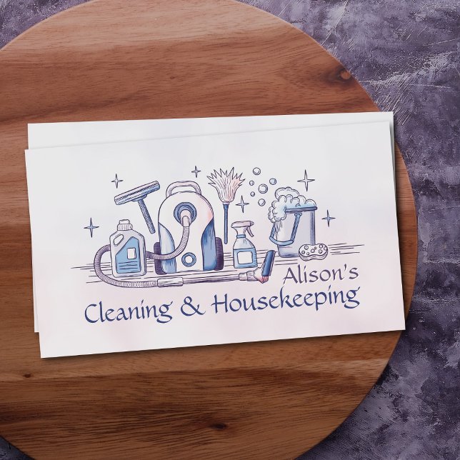 Cleaning Services - Watercolor style design Busine Business Card (Creator Uploaded)