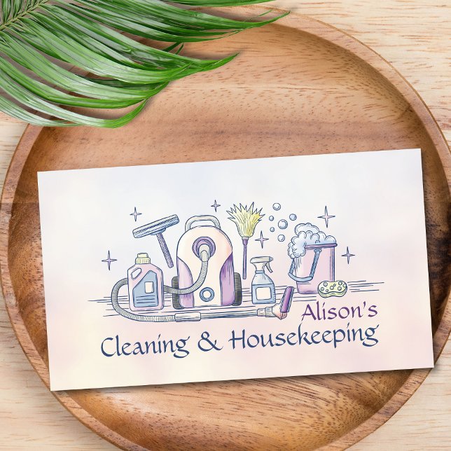 Cleaning Services - Watercolor style design Busine Business Card (Creator Uploaded)