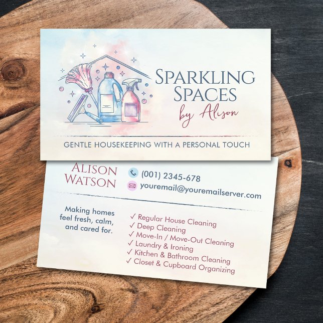Cleaning Services - Watercolor style design Busine Business Card (Creator Uploaded)