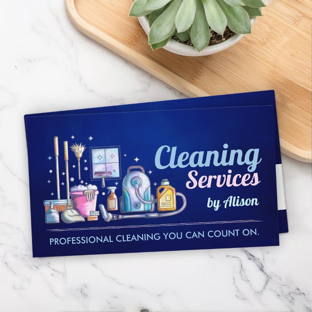 Cleaning Services - Watercolor style design Business Card (Creator Uploaded)