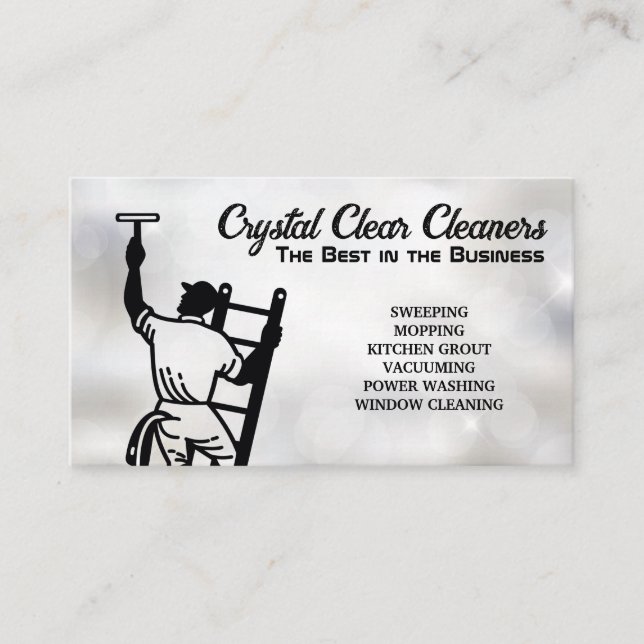 Cleaning Services | Window Cleaner on Ladder Business Card (Front)
