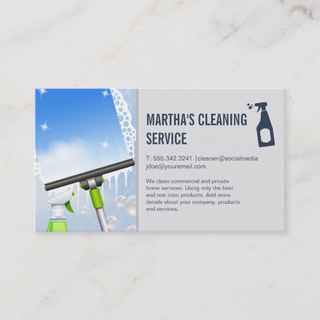 Cleaning Services | Window Squeegee and Soap Business Card (Front)