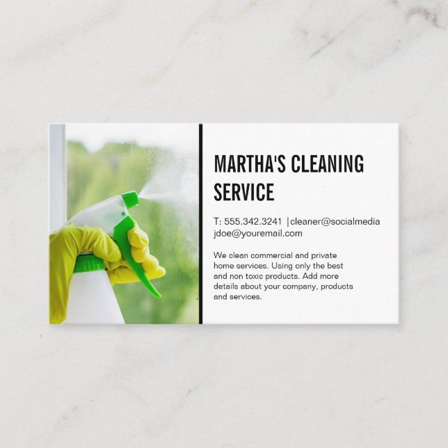 Cleaning Spray on Glass Window | House Keeping Business Card (Front)