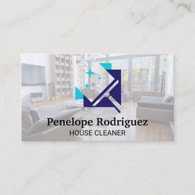 Cleaning Squeegee Logo | House Keeping Services Business Card (Front)