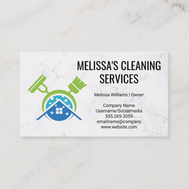 Cleaning Supplies and Tools | Home Broom Mop Business Card (Front)