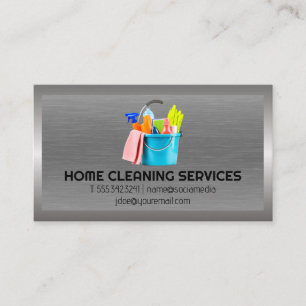 Cleaning Supplies Metal Brushed Background Business Card