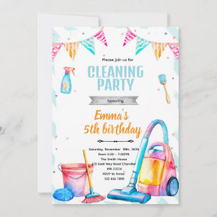 Cleaning theme girl party invitation