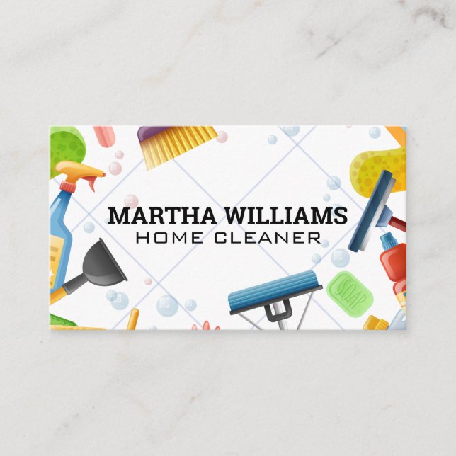 Cleaning Tools | Floor Tiles Business Card (Front)