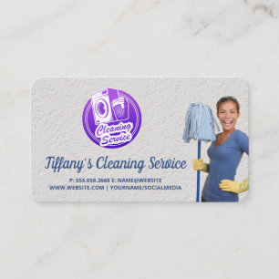 Cleaning Worker   Maid Cleaning Holding Mop Business Card