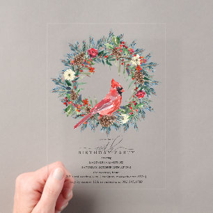 CLEAR ACRYLIC 100th Birthday Party Cardinal Acrylic Invitations