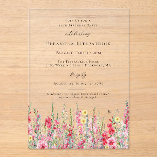 CLEAR ACRYLIC 19th Birthday August Birth Flower Invitations