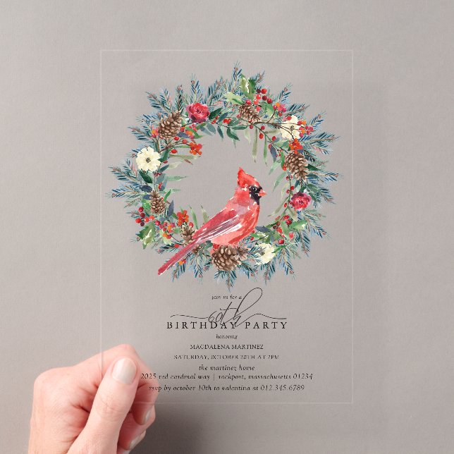 CLEAR ACRYLIC 60th Birthday Party Cardinal Invitations (Insitu (Handheld))