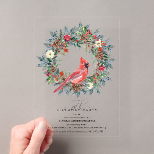 CLEAR ACRYLIC 75th Birthday Party Cardinal Acrylic Invitations