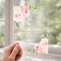 CLEAR ACRYLIC 95th Birthday Pink Peony Floral