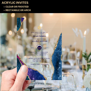 Clear Acrylic BAR MITZVAH Galaxy Starry Night Blue Invitations