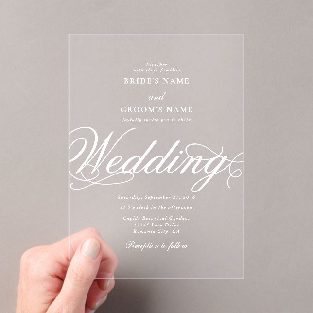 Clear Acrylic Elegant Classy Luxury White Wedding Invitations (Insitu (Handheld))