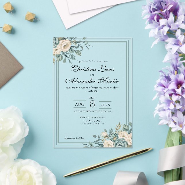 Clear Acrylic Formal Floral Wedding Invitation (Insitu (Wedding))