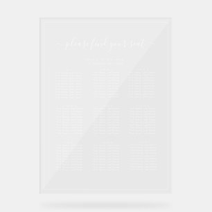 Clear Acrylic Seating Chart White Text Wedding