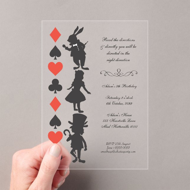 CLEAR Alice in Wonderland Cards Tea Party Birthday (Insitu (Handheld))