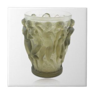 Clear Art Deco glass vase with female dancers. Tile