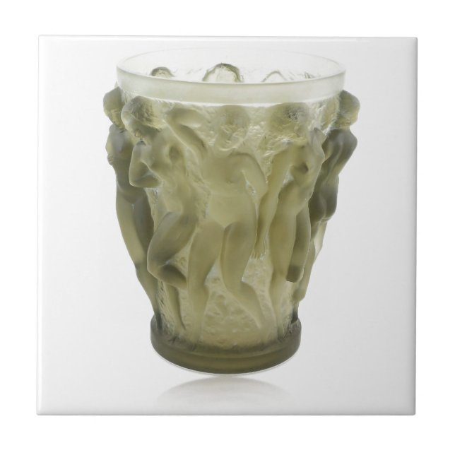 Clear Art Deco glass vase with female dancers. Tile (Front)