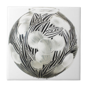 Clear Art Deco vase with etched black design. Tile