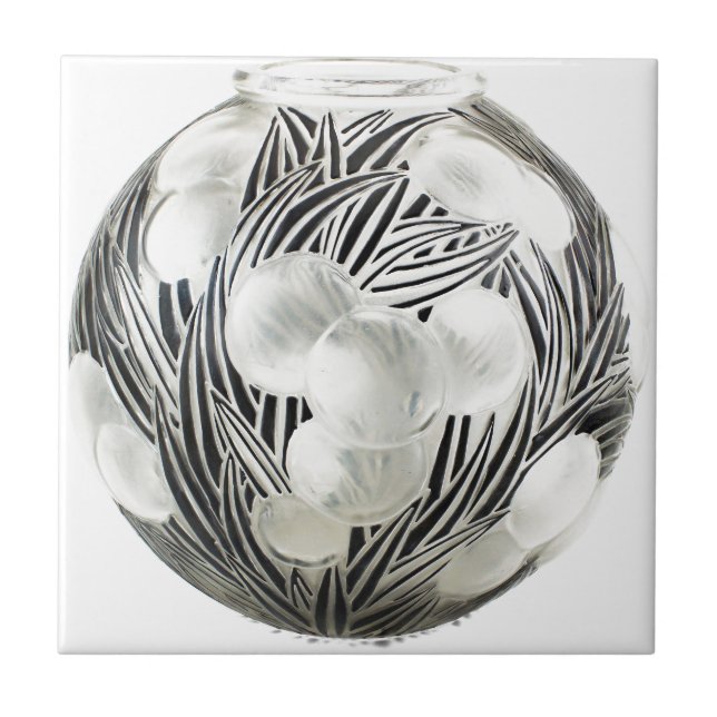 Clear Art Deco vase with etched black design. Tile (Front)