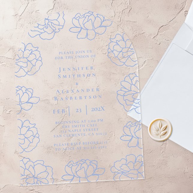 Clear Blue Botanical Wedding Acrylic Invitation (Creator Uploaded)