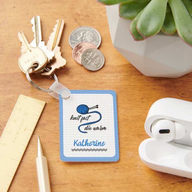 Clear Blue Knit Fast, Die Warm Keychain (Desk)