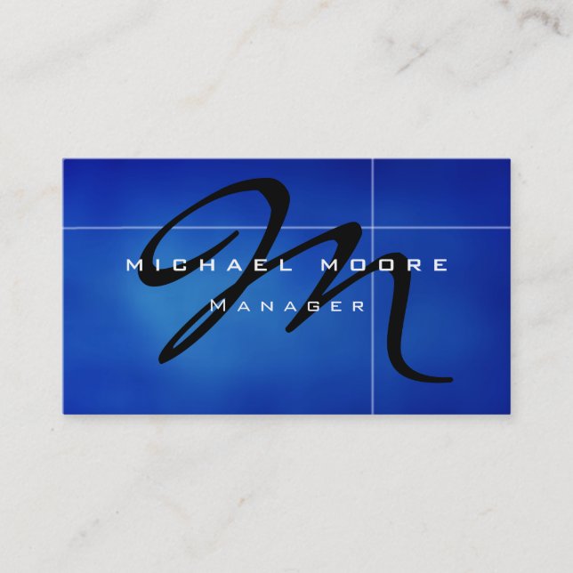 Clear Blue Monogram Unique Manager Business Card (Front)