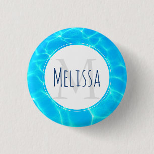 Clear Blue Pool Water Photo Monogram 1 Inch Round Button