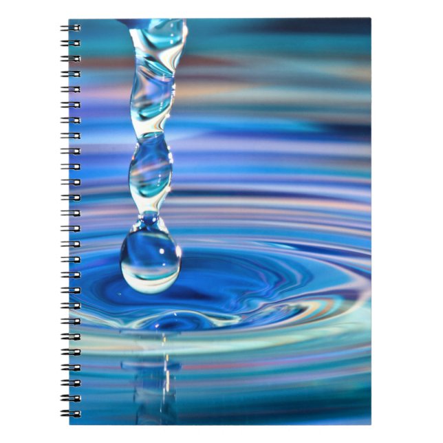 Clear Blue Water Drops Flowing Notebook (Front)