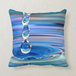 Clear Blue Water Drops Flowing Throw Pillow