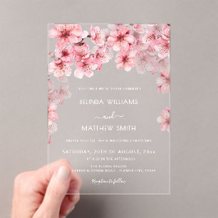 Clear Cherry Blossom Wedding Acrylic Invitations