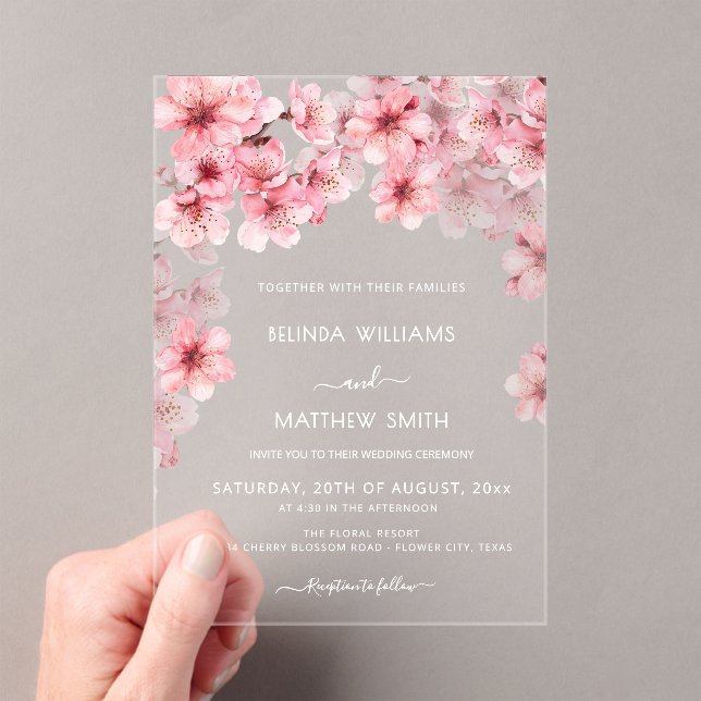 Clear Cherry Blossom Wedding Acrylic Invitations (Insitu (Handheld))