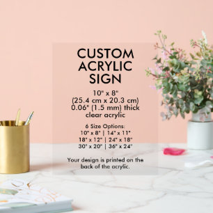 Clear Custom Acrylic Sign 10" x 8" Vertical