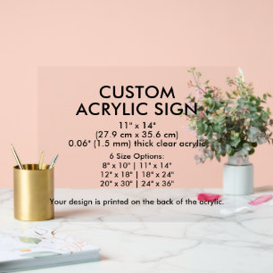 Clear Custom Acrylic Sign 11" x 14" Horizontal