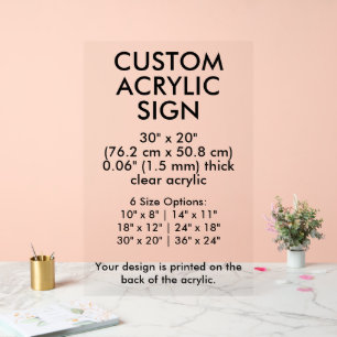 Clear Custom Acrylic Sign 30" x 20" Vertical