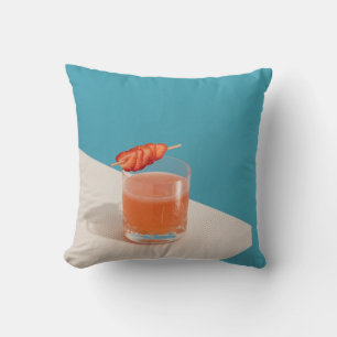 Clear drinking glass with brown liquid throw pillow
