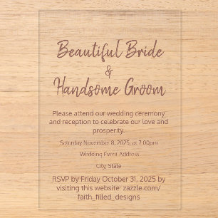 Clear Elegant Typography Rustic Burgundy Wedding Acrylic Invitations