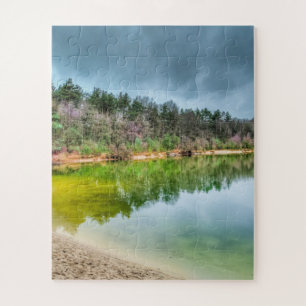 Clear Fishing Lake View in Autumn Jigsaw Puzzle