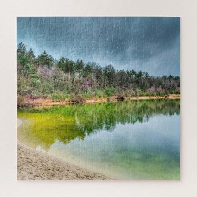 Clear Fishing Lake View in Autumn Jigsaw Puzzle (Vertical)