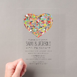 CLEAR Food Heart Kitchen Tea Bridal Shower Party Acrylic Invitations