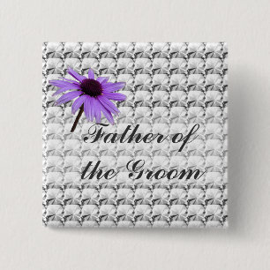 clear gem stones and daisy flower father groom 2 inch square button